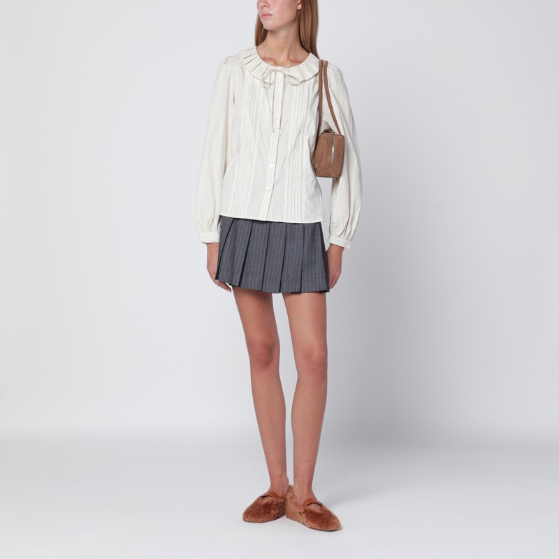 Dunst Light Beige Striped Shirt With Ruffles In White