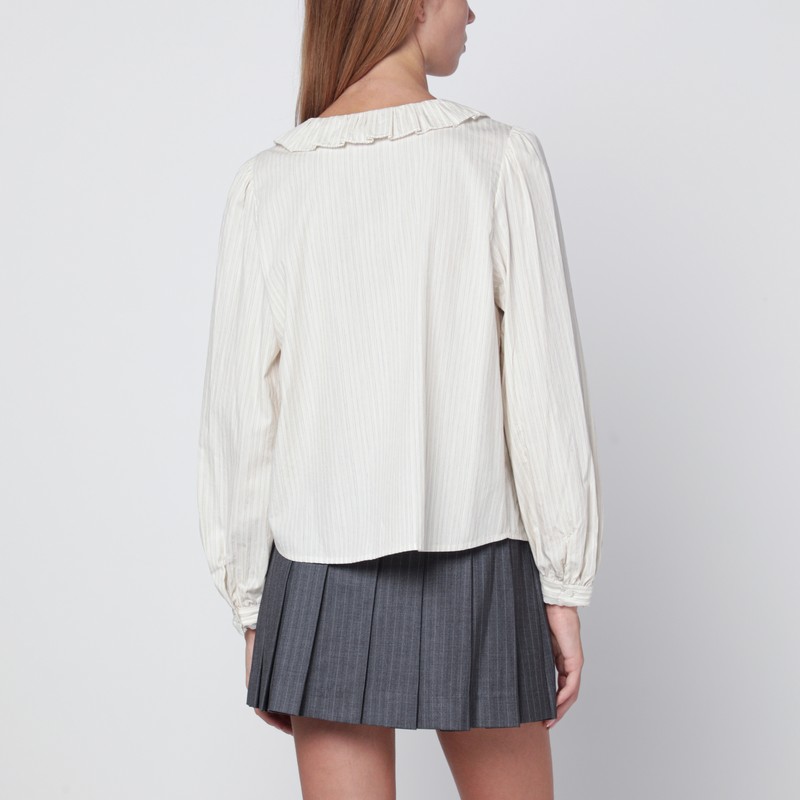 Dunst Light Beige Striped Shirt With Ruffles In White