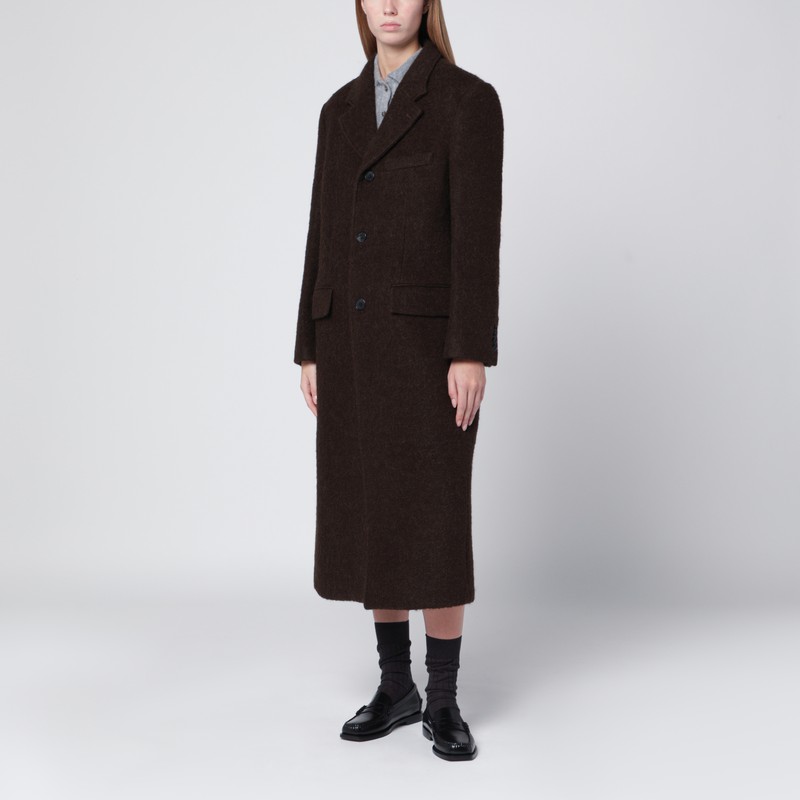 Brown single-breasted wool-blend coat