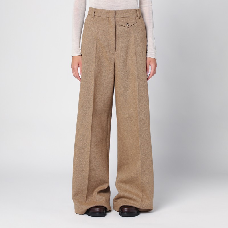 Beige wool blend tweed wide trousers
