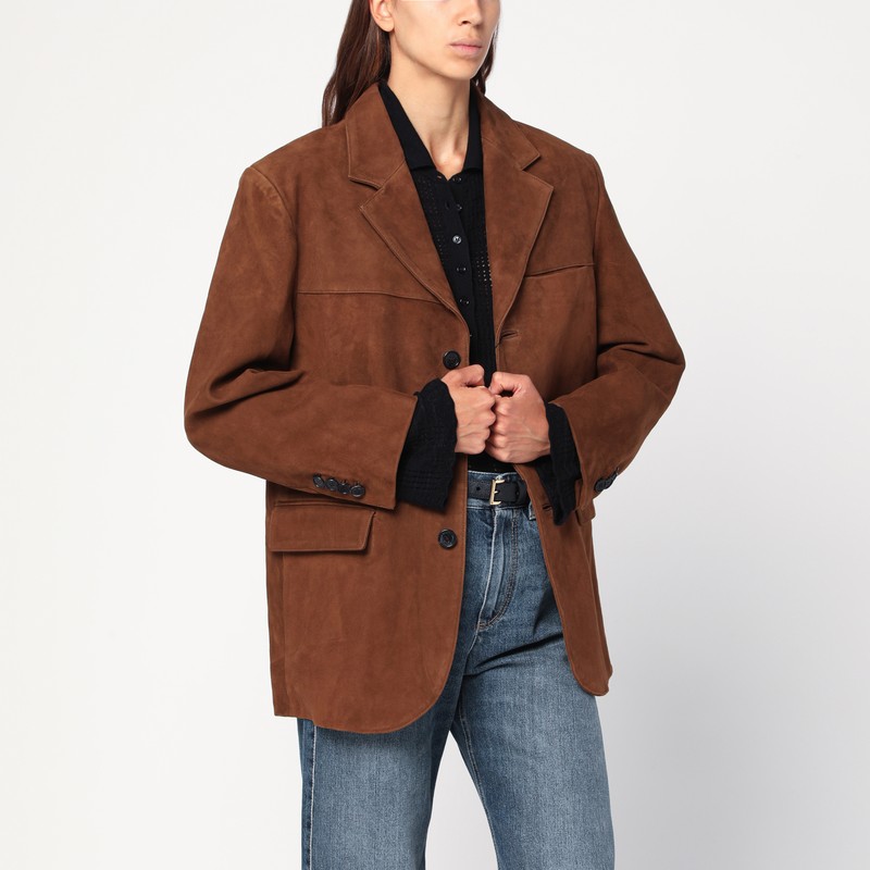 Dunst Camel Leather Single-breasted Jacket In Brown