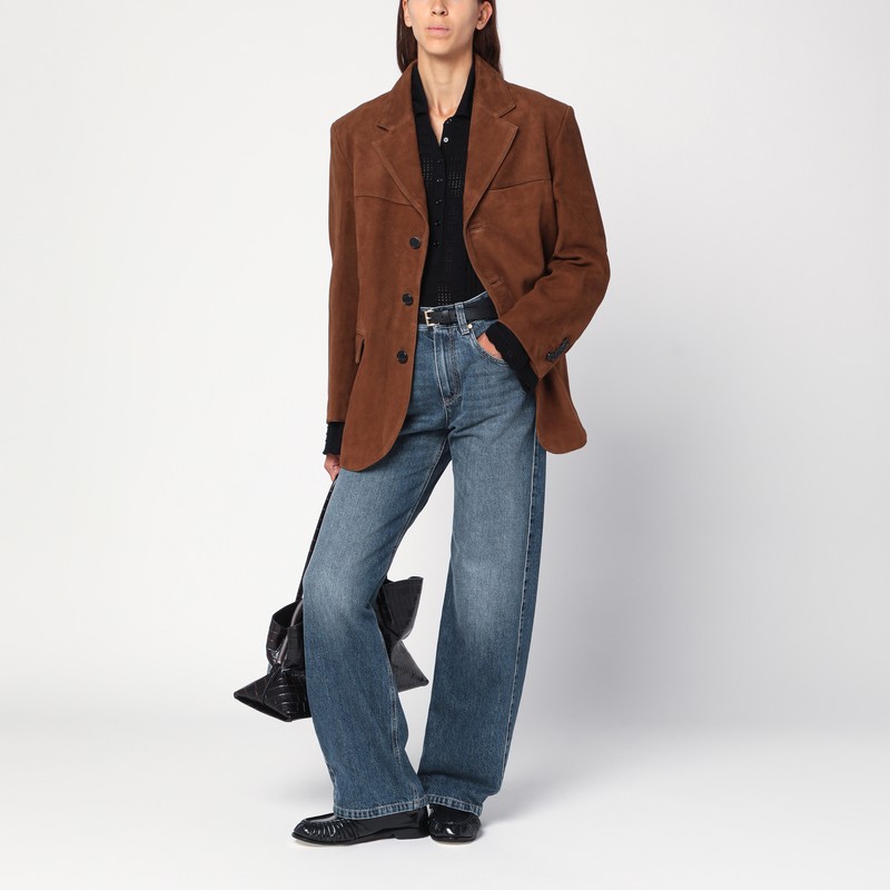 Dunst Camel Leather Single-breasted Jacket In Brown