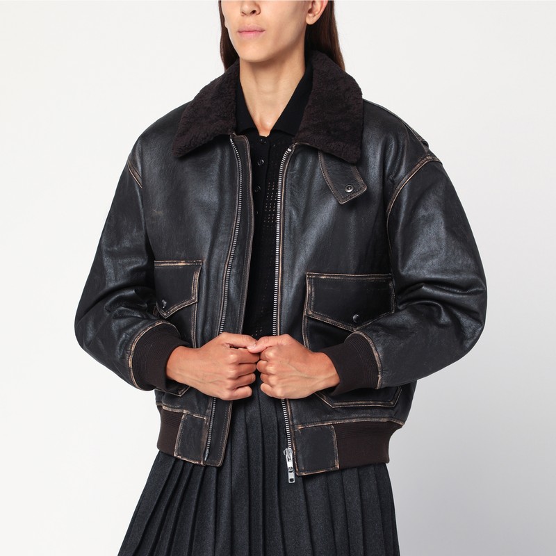 Brown vintage-effect bomber jacket