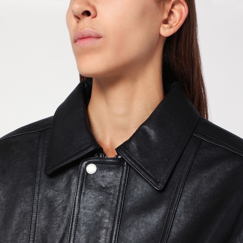Dunst Black Leather Bomber Jacket In Black