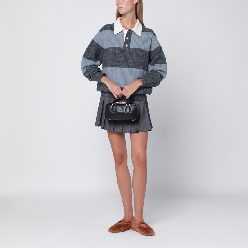 Dunst Light Blue/grey Striped Wool Blend Polo Shirt In Blue