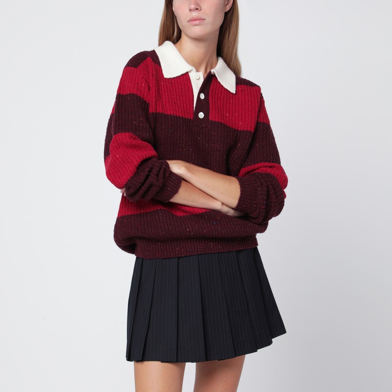 Red/burgundy striped wool blend polo shirt