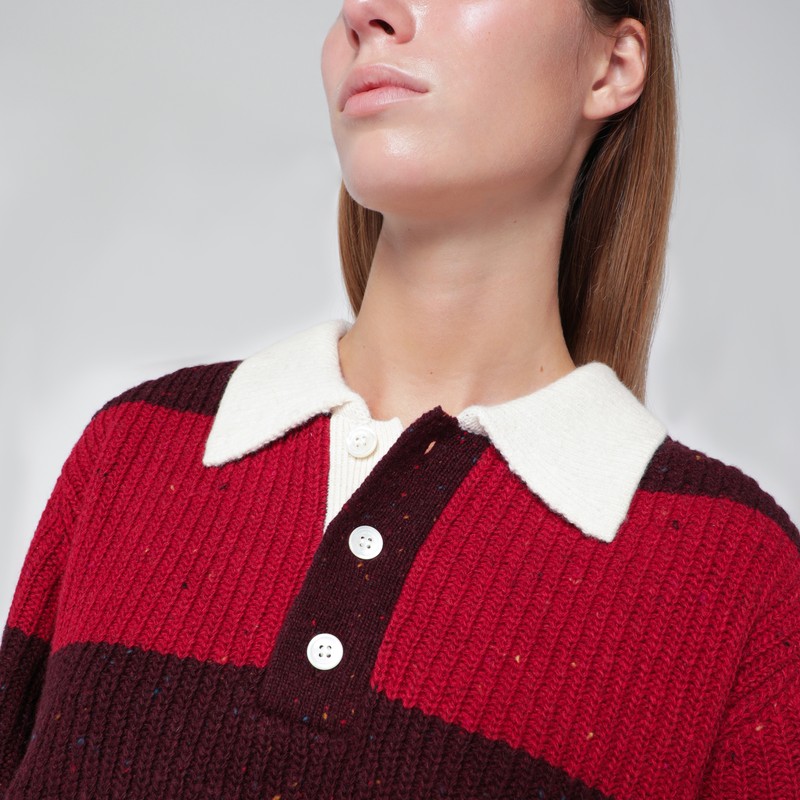 Dunst Red/burgundy Striped Wool Blend Polo Shirt In Red