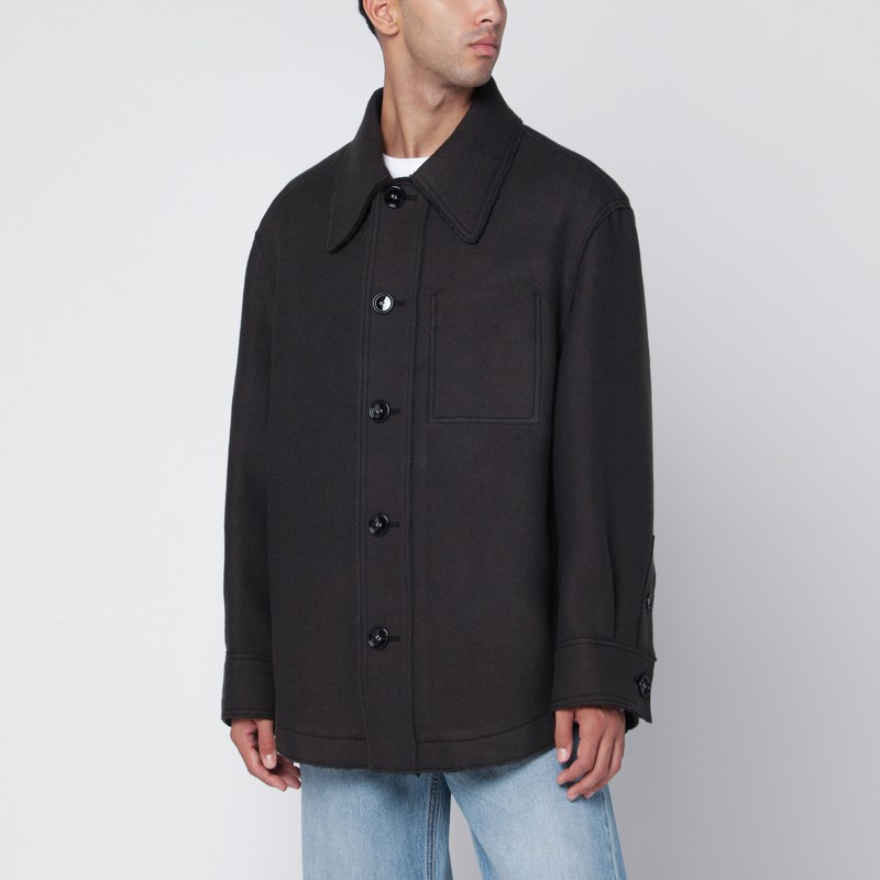 Anthracite grey wool shirt with pockets