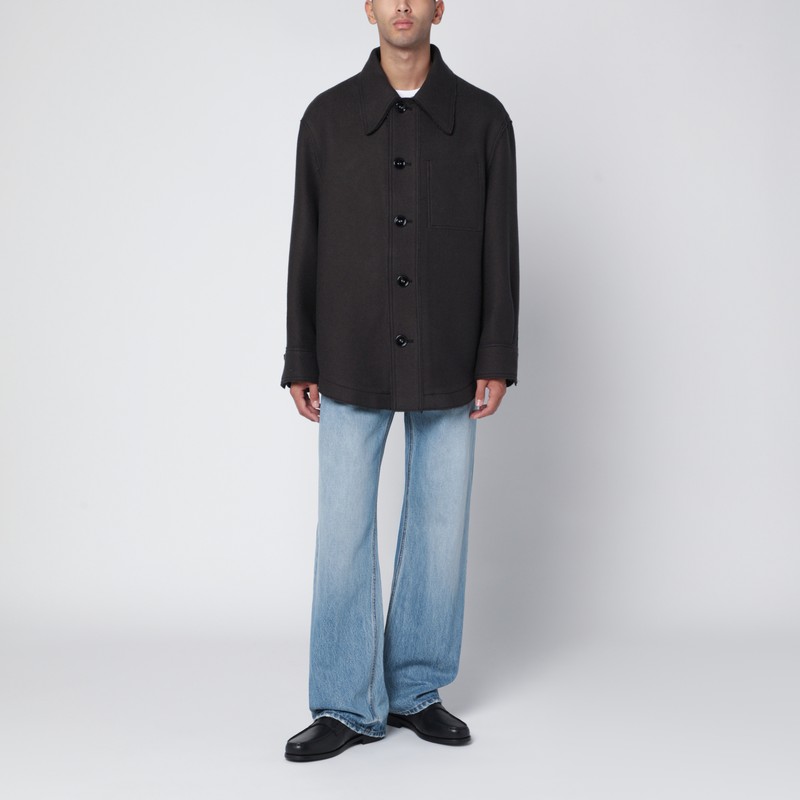 Ami Alexandre Mattiussi Anthracite Grey Wool Shirt With Pockets In Black