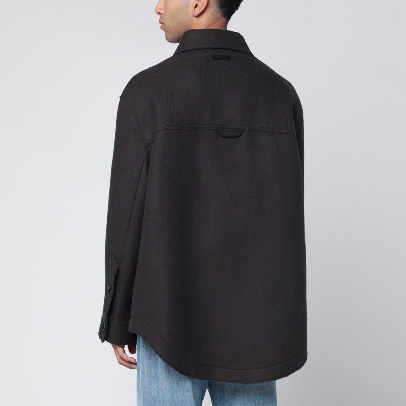 Ami Alexandre Mattiussi Anthracite Grey Wool Shirt With Pockets In Black