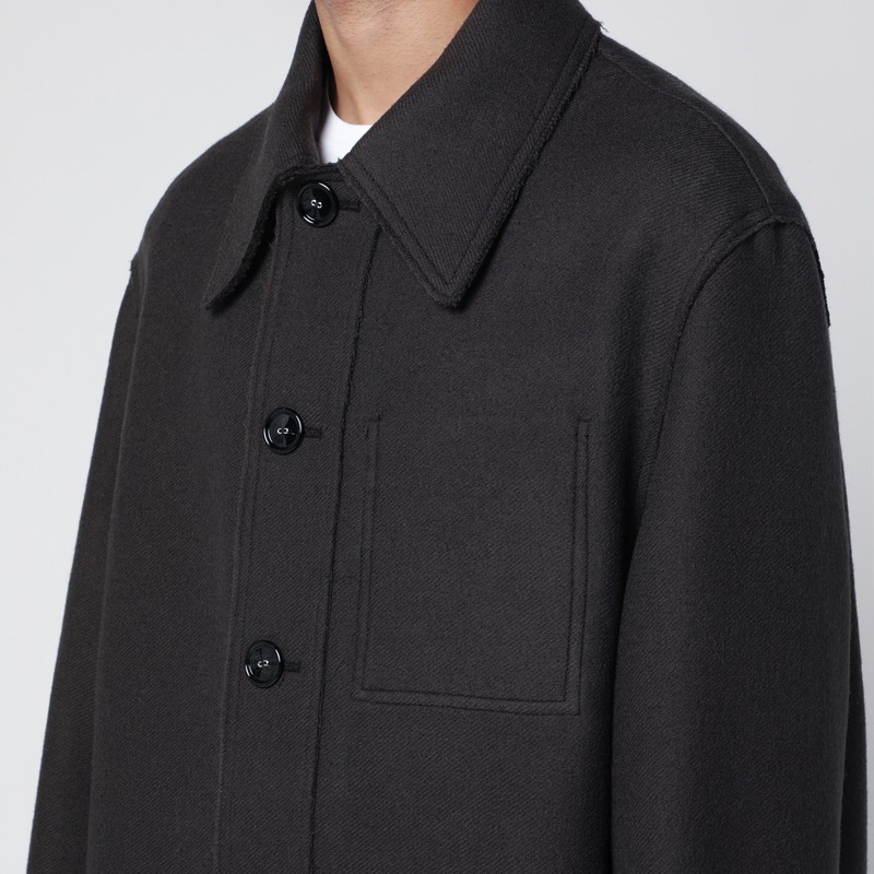 Ami Alexandre Mattiussi Anthracite Grey Wool Shirt With Pockets In Black