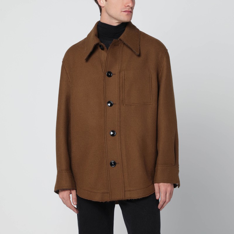 Hazelnut wool shirt with pockets