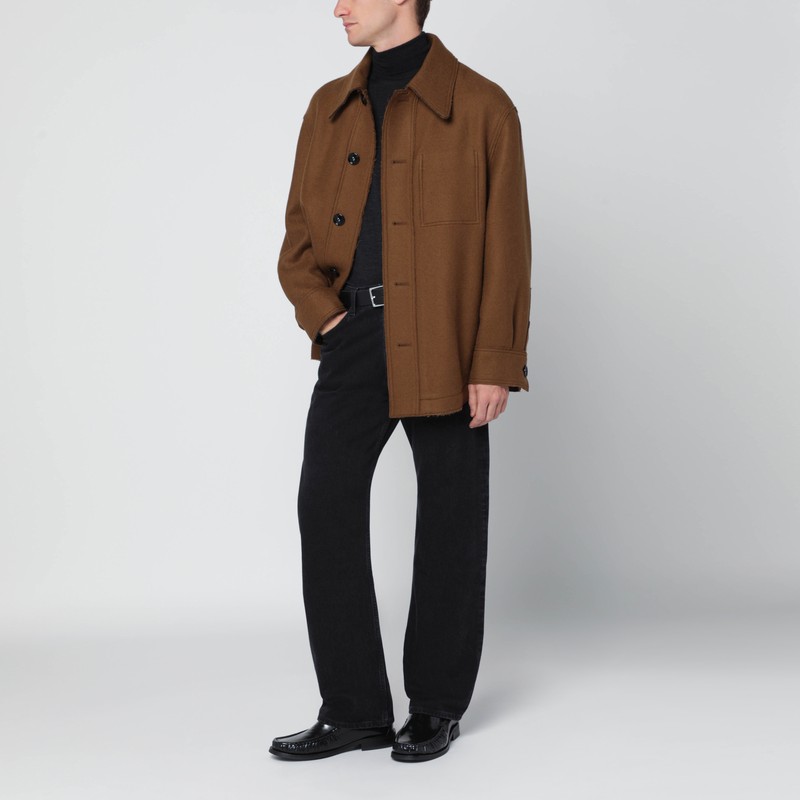Ami Alexandre Mattiussi Wool Shirt Featuring Chest Pocket And Long Sleeves In Brown