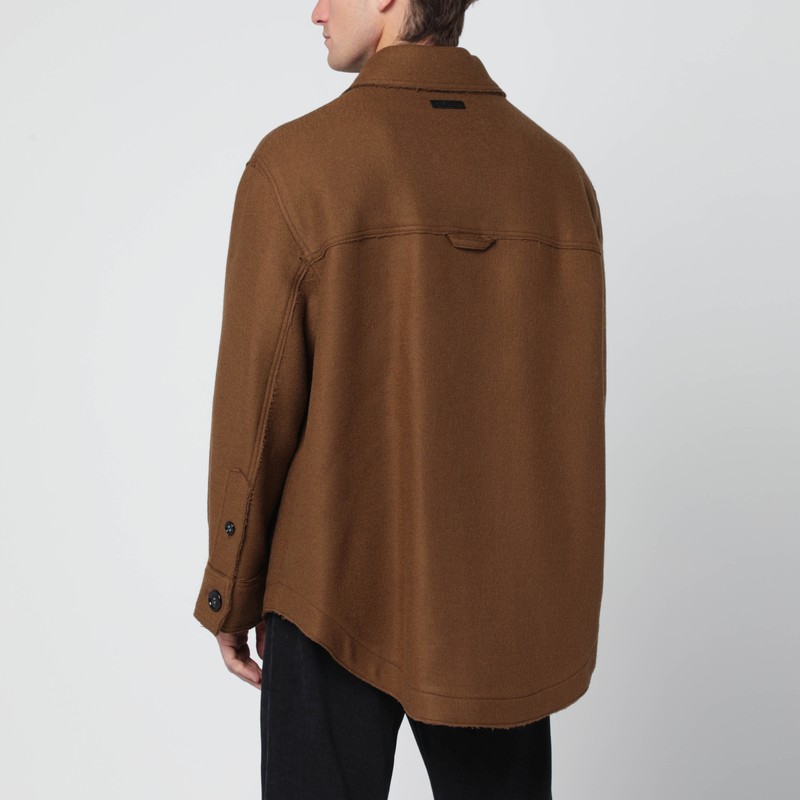 Ami Alexandre Mattiussi Wool Shirt Featuring Chest Pocket And Long Sleeves In Brown