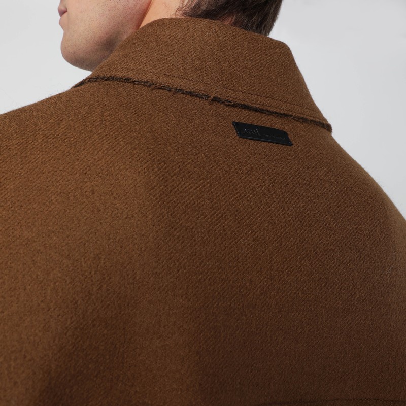 Ami Alexandre Mattiussi Wool Shirt Featuring Chest Pocket And Long Sleeves In Brown