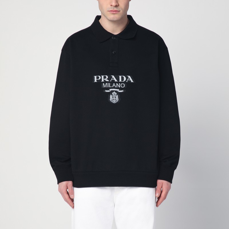 Prada Logo Knitted Hoodie In Black