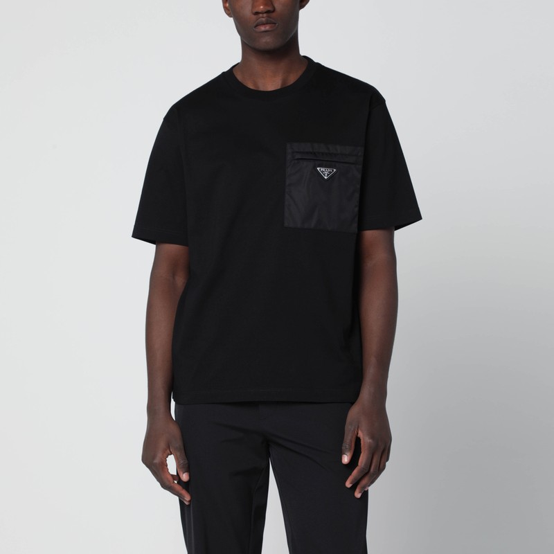 Black cotton and Re-Nylon T-shirt