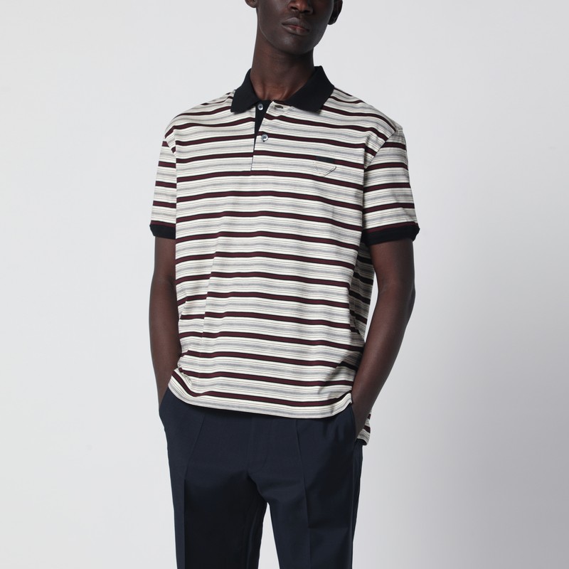 Ivory/garnet striped cotton polo shirt