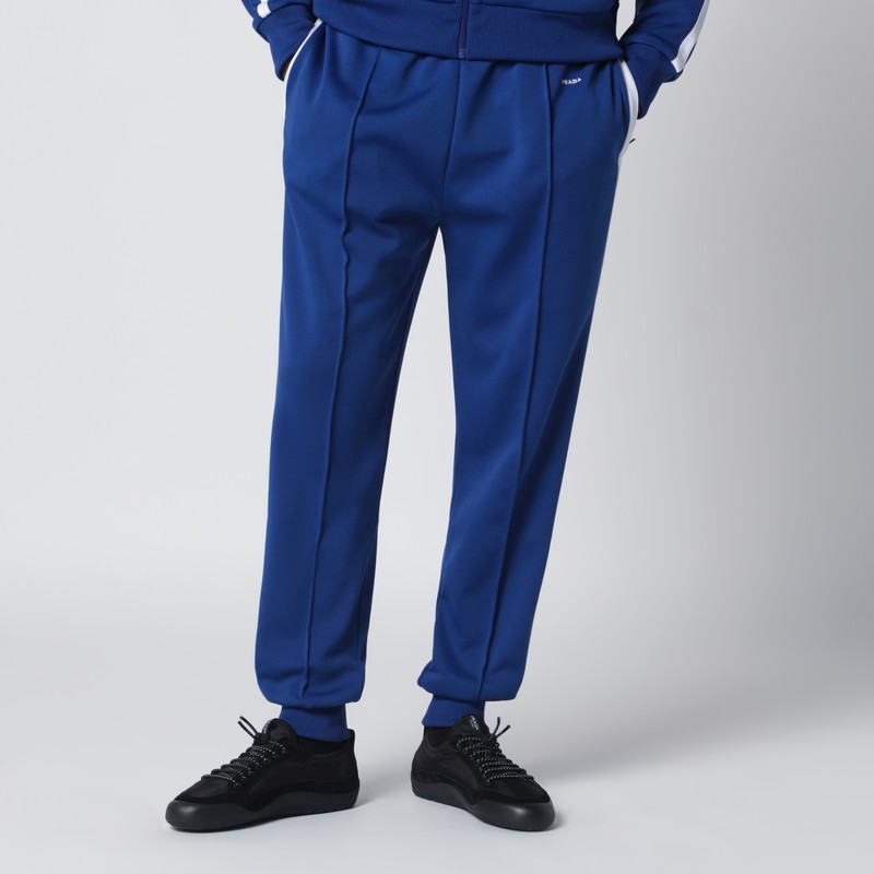 Blueette/white technical fabric jogging trousers