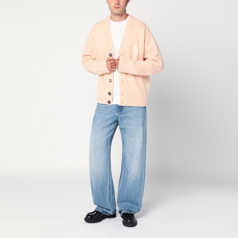 Ami Alexandre Mattiussi Light Beige Wool Cardigan Ami De Coeur In Pink