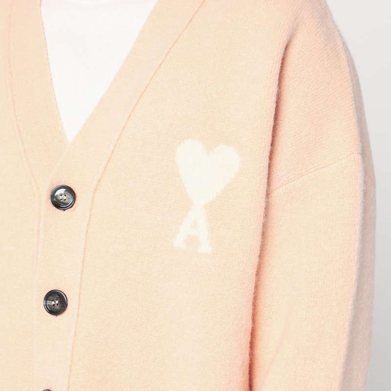 Ami Alexandre Mattiussi Light Beige Wool Cardigan Ami De Coeur In Pink