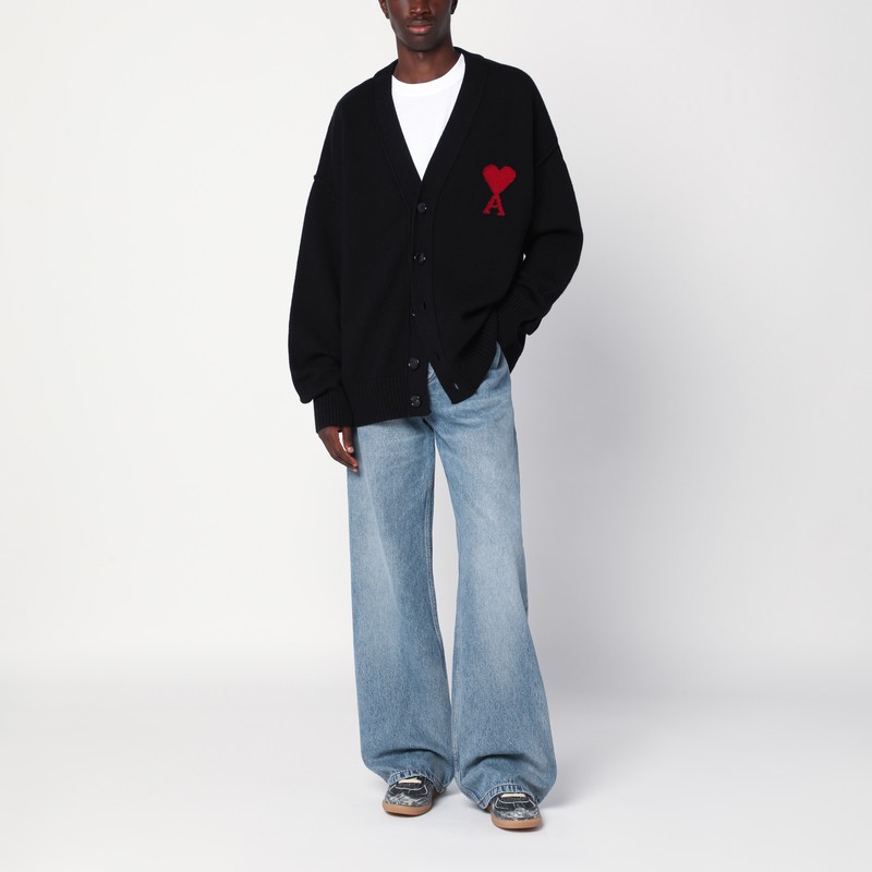Ami Alexandre Mattiussi Black Wool Ami De Coeur Cardigan In Black