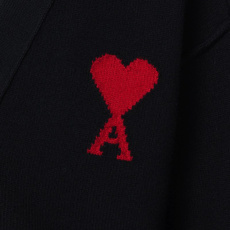 Ami Alexandre Mattiussi Black Wool Ami De Coeur Cardigan In Black