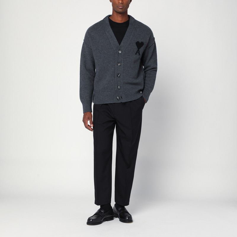 Ami Alexandre Mattiussi Ami Paris Ami De Coeur Heather Grey Wool Cardigan Men In Gray