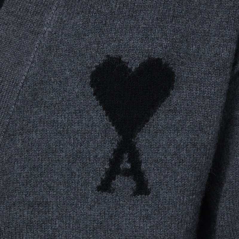 Ami Alexandre Mattiussi Ami Paris Ami De Coeur Heather Grey Wool Cardigan Men In Gray