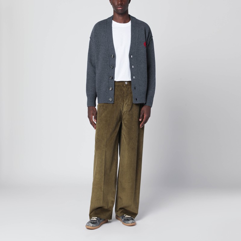 Ami Alexandre Mattiussi Ami De Coeur Heather Grey Wool Cardigan In Gray