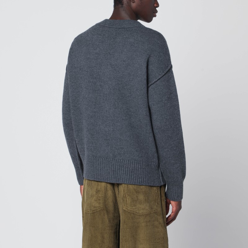 Ami Alexandre Mattiussi Ami De Coeur Heather Grey Wool Cardigan In Gray