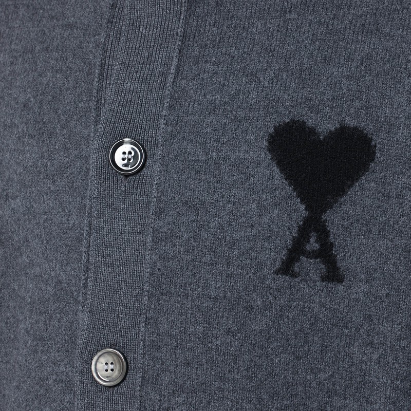 Ami Alexandre Mattiussi Grey Ami De Coeur Cardigan In Gray