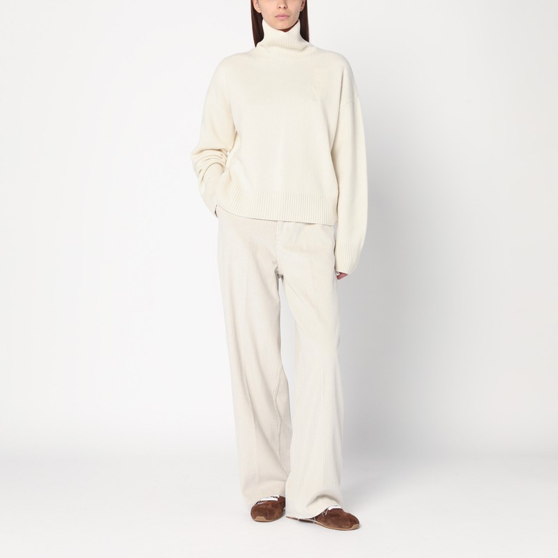 Ami Alexandre Mattiussi Ivory Ami De Coeur Turtleneck Sweater In White