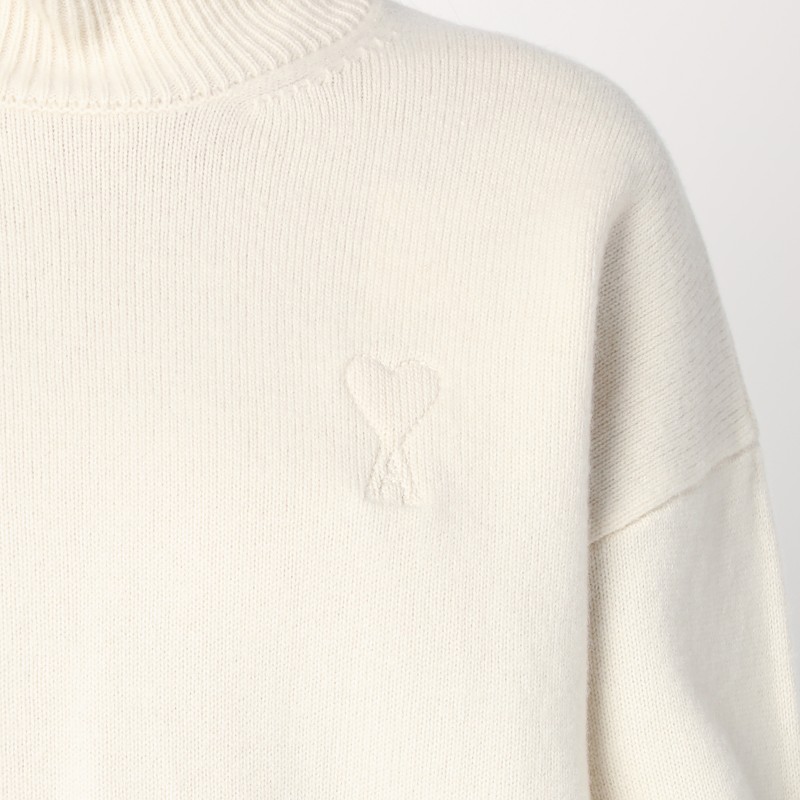 Ami Alexandre Mattiussi Ivory Ami De Coeur Turtleneck Sweater In White