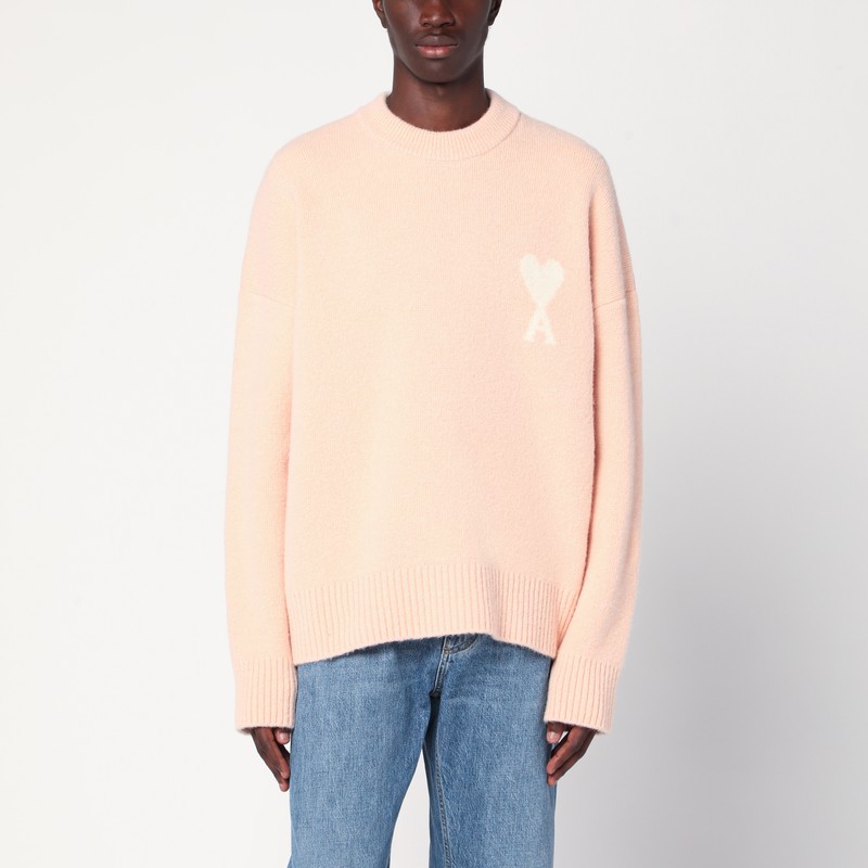 Ami Alexandre Mattiussi Powder Pink Wool Blend Sweater Ami De Coeur In Pink