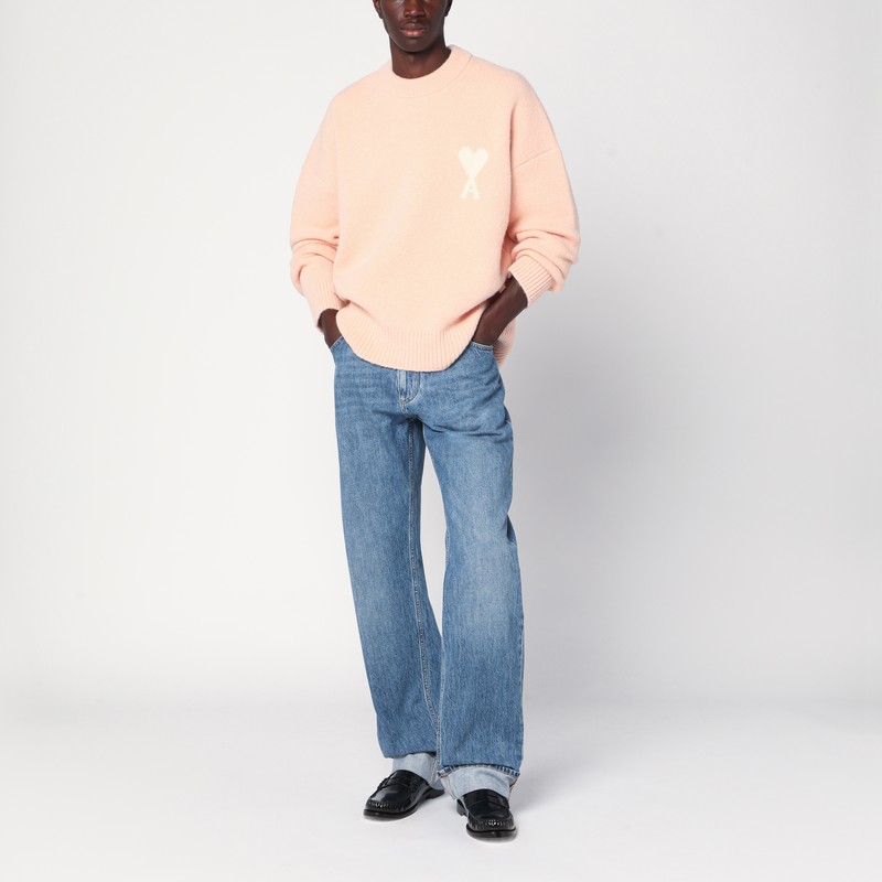 Ami Alexandre Mattiussi Powder Pink Wool Blend Sweater Ami De Coeur In Pink