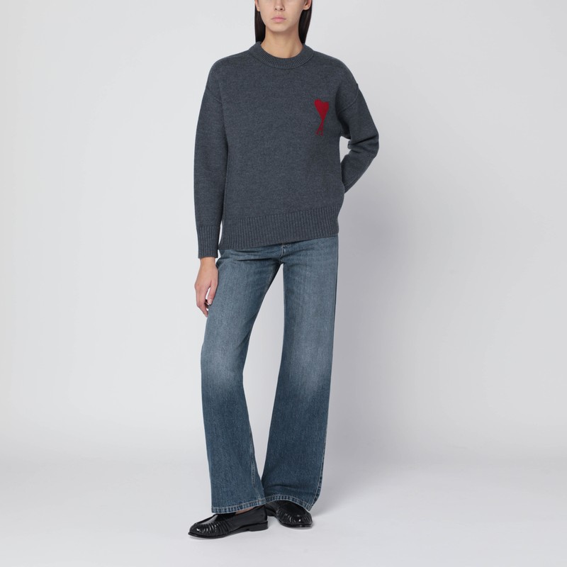Ami Alexandre Mattiussi Grey Ami De Coeur Wool Sweater In Gray