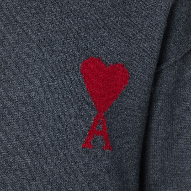Ami Alexandre Mattiussi Grey Ami De Coeur Wool Sweater In Gray