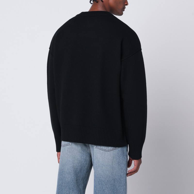 Ami Alexandre Mattiussi Ami Paris Wool Sweater With Heart Intarsia Design In Black