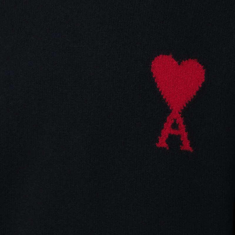 Ami Alexandre Mattiussi Ami Paris Wool Sweater With Heart Intarsia Design In Black