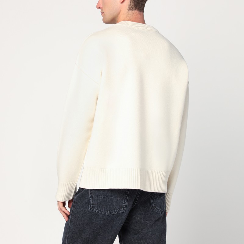 Ami Alexandre Mattiussi Heart Friend Wool Sweater With Exposed Stitching In White