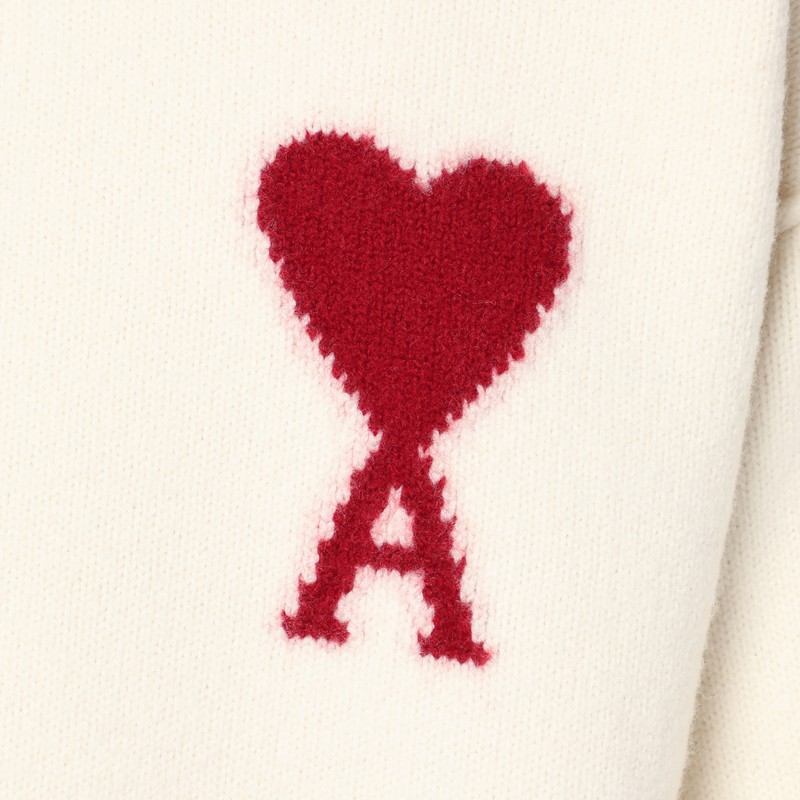 Ami Alexandre Mattiussi Heart Friend Wool Sweater With Exposed Stitching In White