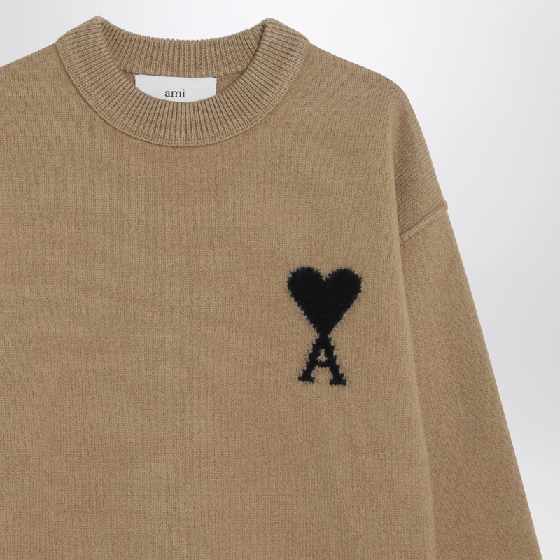 Ami Alexandre Mattiussi Camel Ami De Coeur Sweater In Wool In Brown