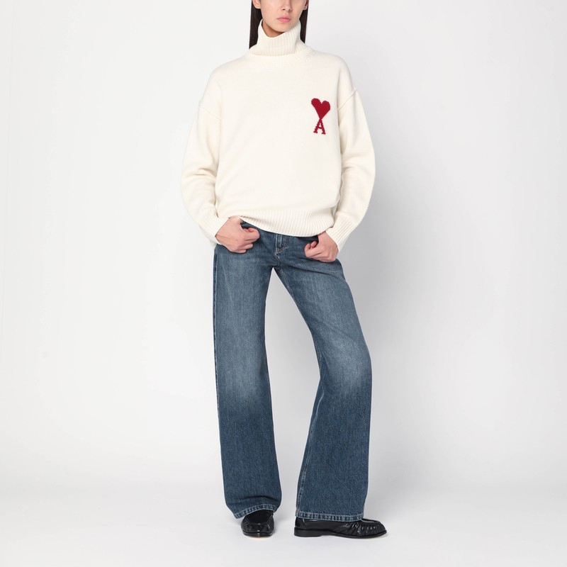 Ami Alexandre Mattiussi White Ami De Coeur Turtleneck Sweater In White