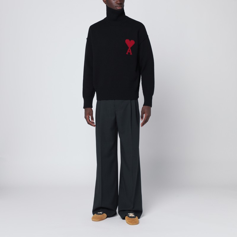 Ami Alexandre Mattiussi Black Turtleneck Ami De Coeur Sweater In Multi