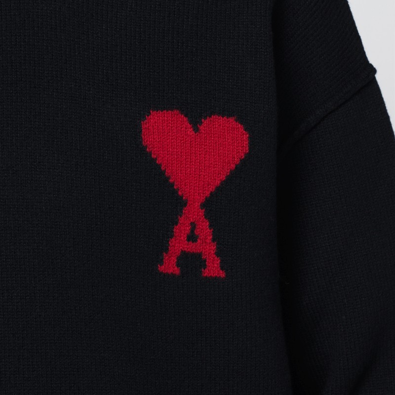 Ami Alexandre Mattiussi Black Turtleneck Ami De Coeur Sweater In Multi