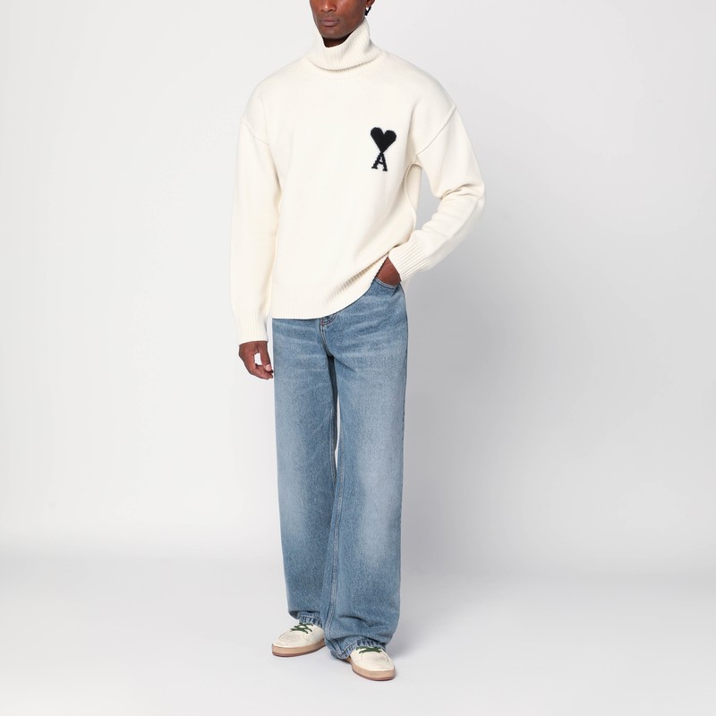Ami Alexandre Mattiussi Ribbed Crewneck Sweater With Cuffs And Hem In White