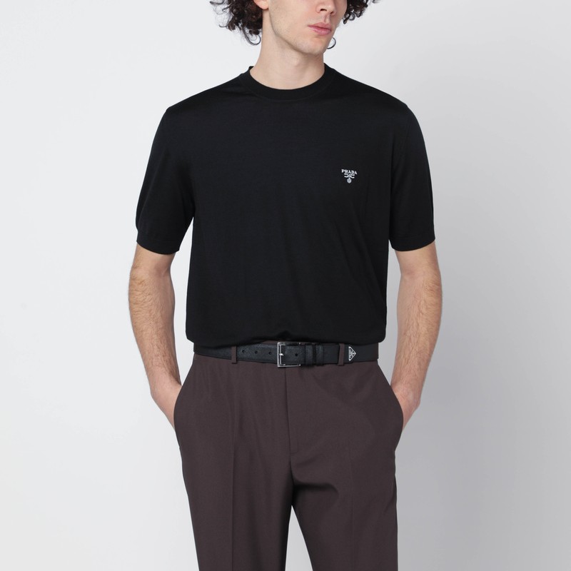 Black wool T-shirt with logo