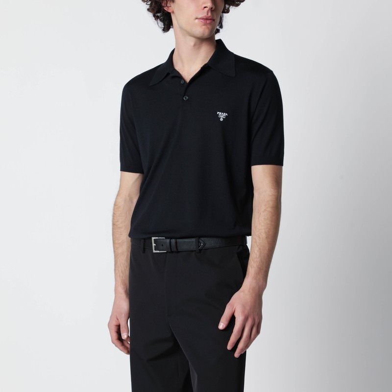 Blue polo shirt in combed wool