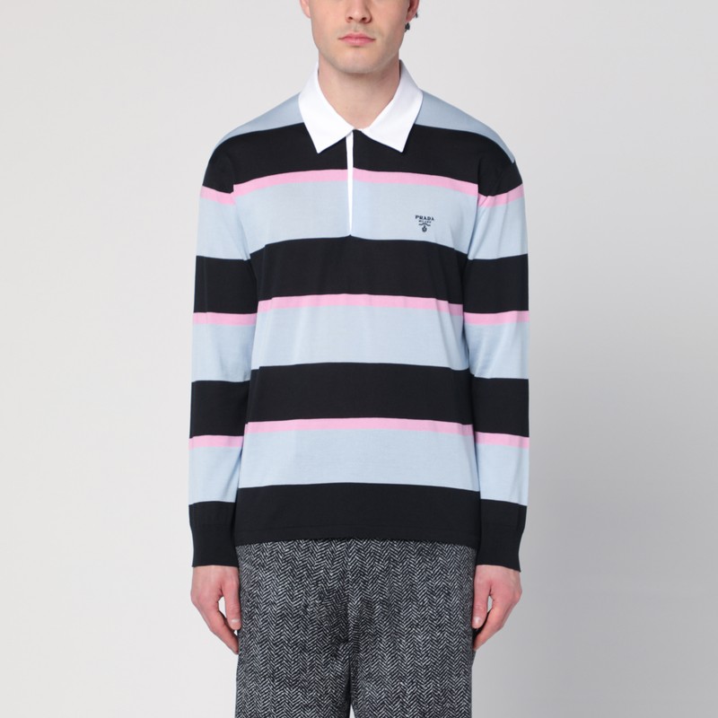 Striped polo in silk and cotton
